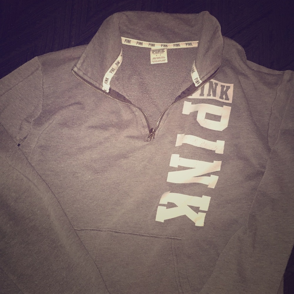 PINK VS-grey jacket- quarter zip